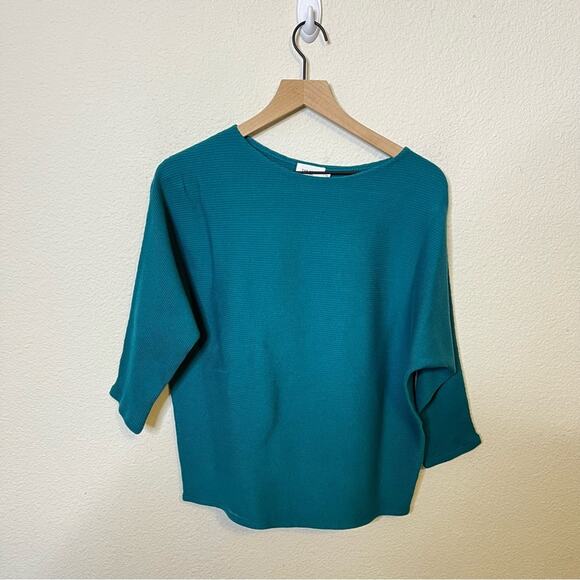 R Label The Reset Sweater Ribbed Pullover Dolman Sleeve Teal Womens Size XS - Picture 2 of 6